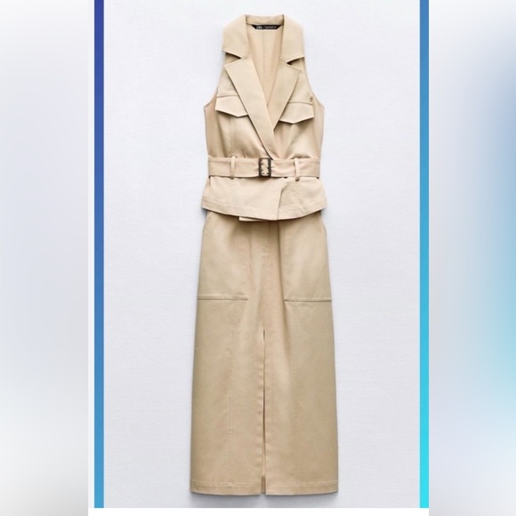 Zara Dresses & Skirts - Brand new Without Tags Zara Cotton Twill Utility Halter Shirt Dress Khaki 4